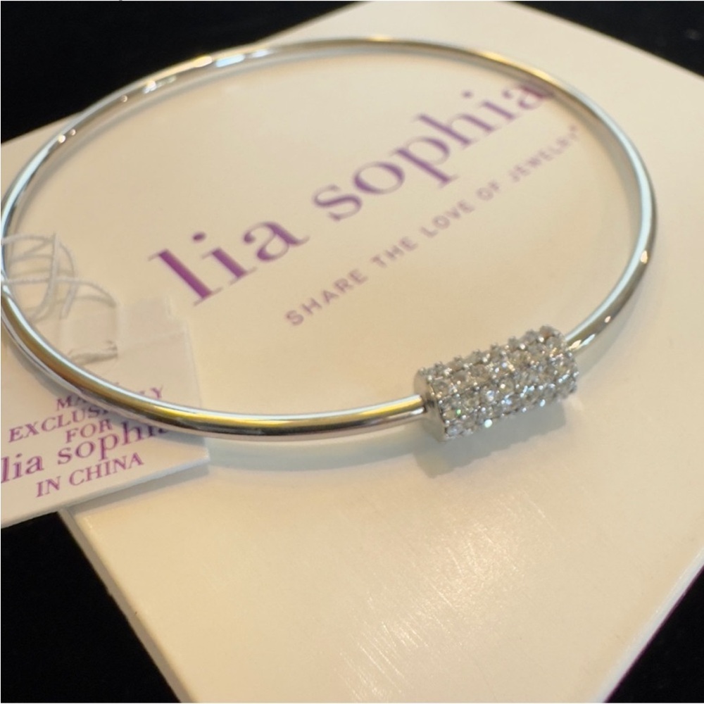 NWT Lia Sophia Retired Crystal Pavé Bangle Bracelet Silver Tone Glam